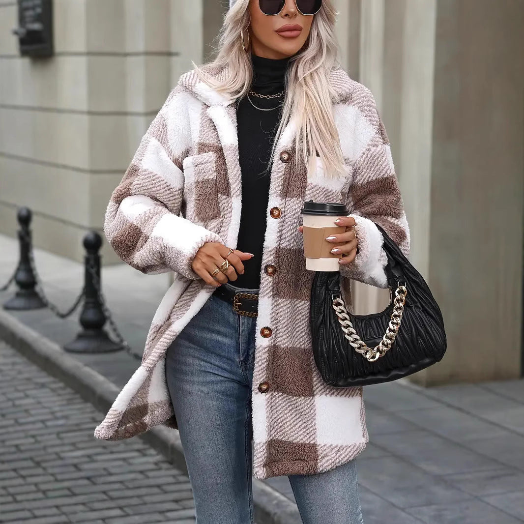 Damen Oversized Karofleecejacke R&B