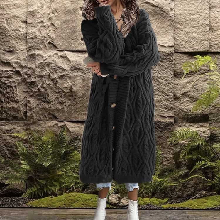 Damen Strickmantel mit kunstvollem Zopfmuster
