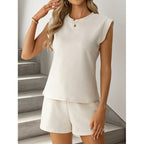 Damen Kurzarm-Overall mit Rüschendetails und Bindegürtel R&B