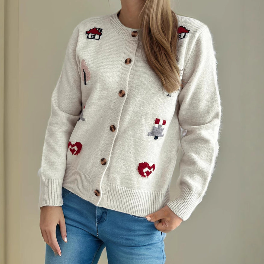 Damen Strickjacke mit kunstvollem Motiv R&B