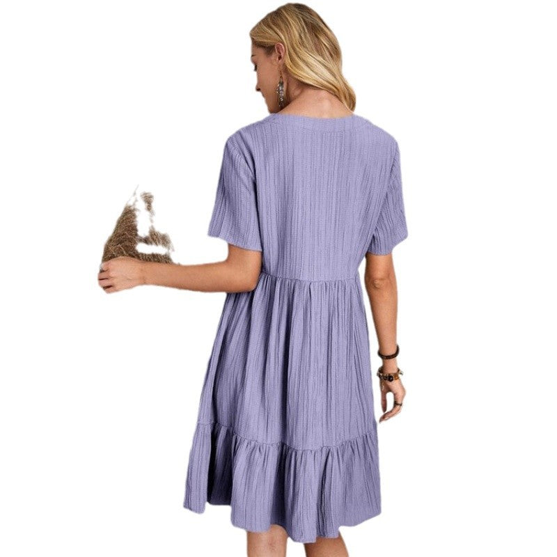 Damen Leichtes V-Ausschnitt Kleid mit schwingendem Rock R&B