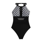 Damen Sportlicher Einteiler Badeanzug mit Netzdetails R&B