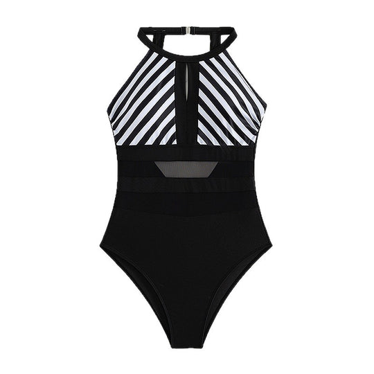 Damen Sportlicher Einteiler Badeanzug mit Netzdetails R&B