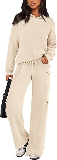 Damen Bequemes Lounge-Set mit Kapuze und weiten Hosen R&B