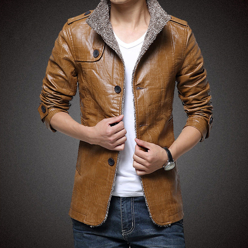 Herren Kunstlederjacke mit warmem Innenfutter