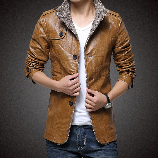 Herren Kunstlederjacke mit warmem Innenfutter R&B
