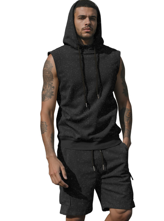 Herren nan Kapuzen-Muskelshirt-Set mit funktionaler Cargobermuda R&B