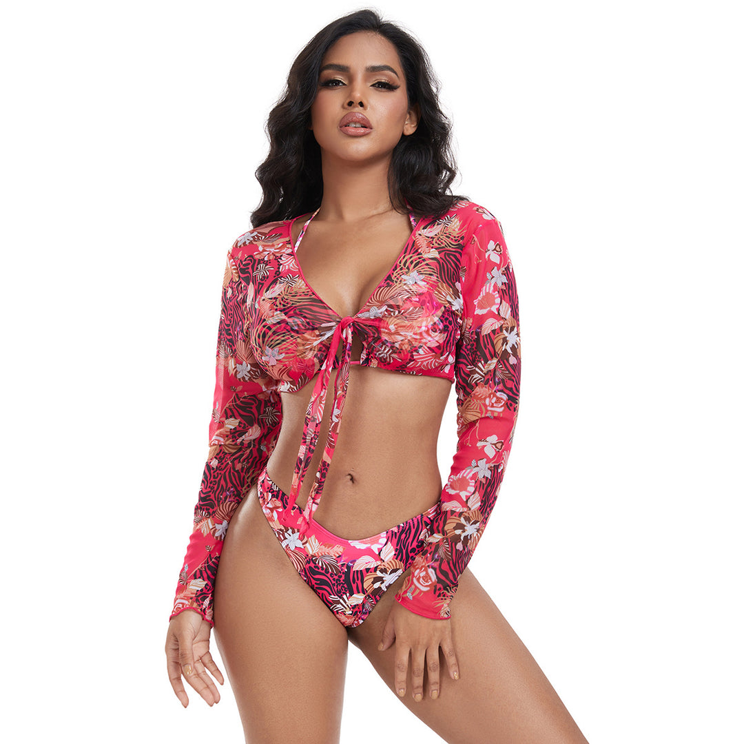 Damen Buntes Crop-Top mit langen Ärmeln und Knotendetail R&B