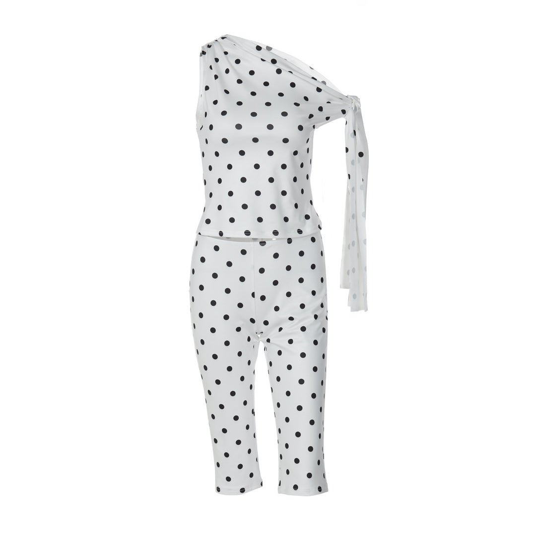Damen Polka-Dot-Einteiler mit asymmetrischem Schnitt R&B