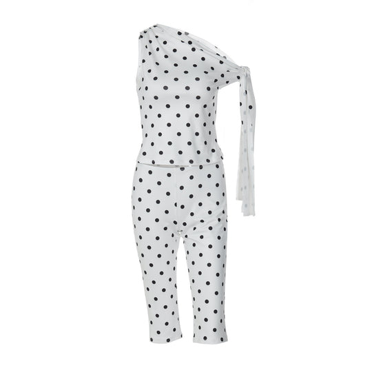 Damen Polka-Dot-Einteiler mit asymmetrischem Schnitt R&B