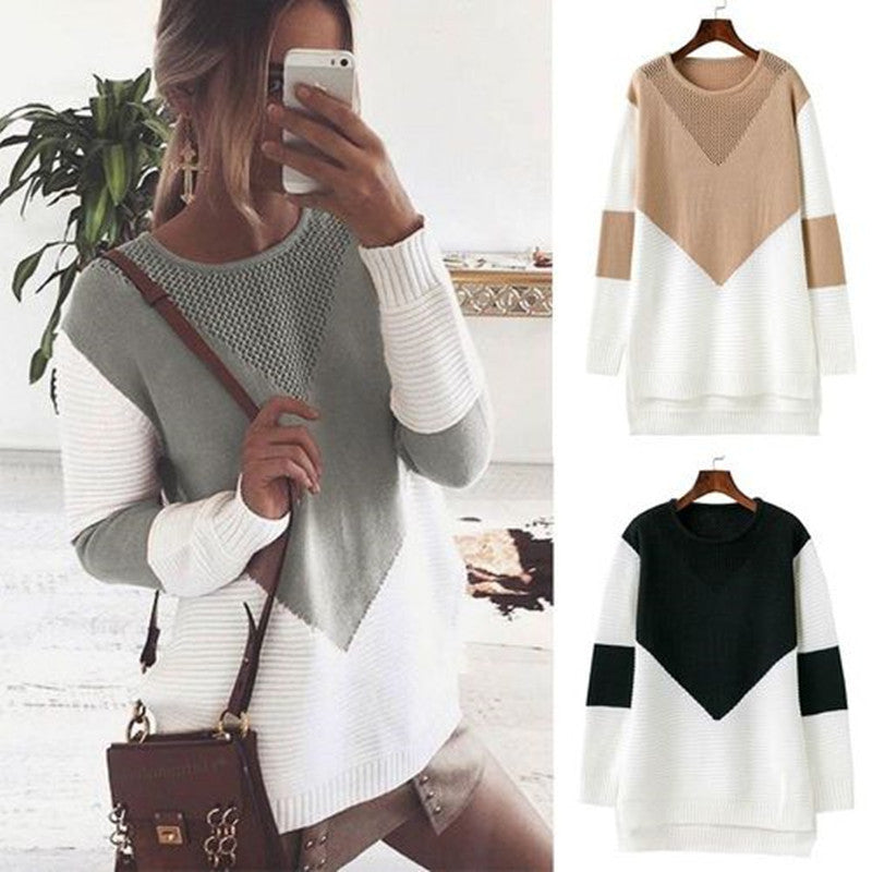 Damen Großer Strickpullover mit modernem geometrischen Design und atmungsaktiver Struktur R&B