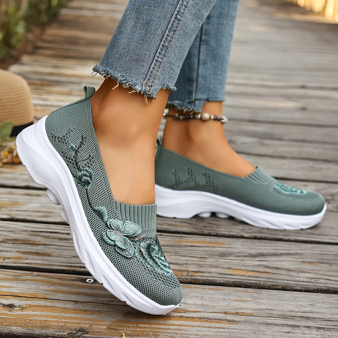 Damen Mokassins mit floraler Stickerei und flexiblem Sohlen R&B