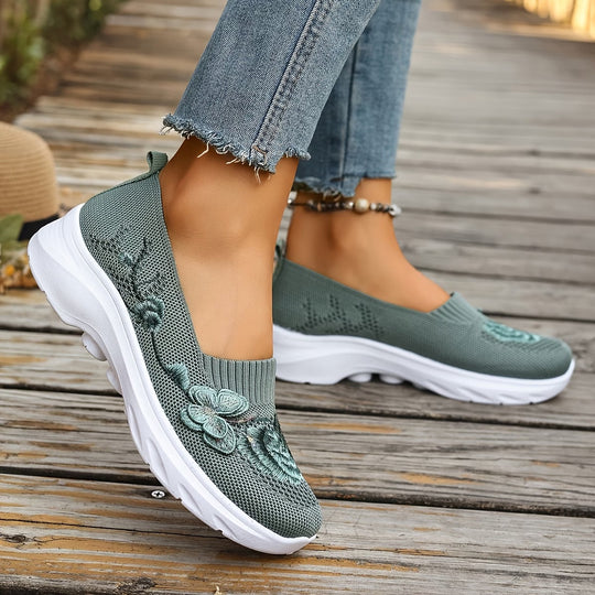 Damen Mokassins mit floraler Stickerei und flexiblem Sohlen R&B