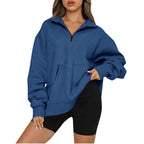 Damen Oversized Sweatshirt mit halbem Reißverschluss und Kapuze R&B