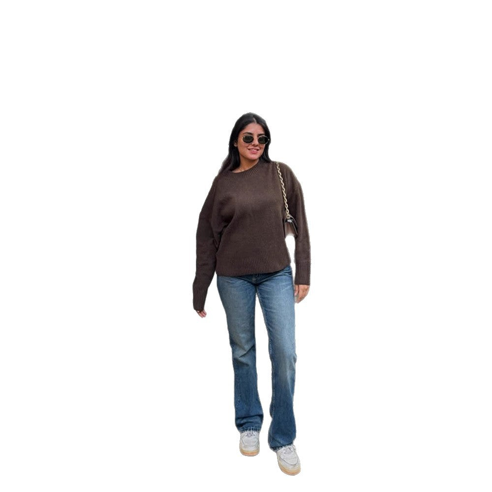 Damen Bequemer Oversized Crewneck Pullover R&B