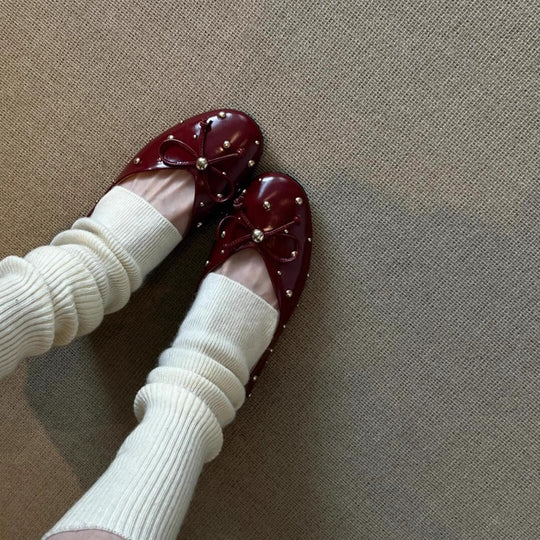 Damen Ballerinas mit modischem Schleifendesign und dekorativem Perlenbesatz R&B