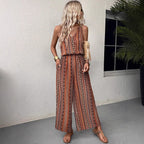 Damen Jumpsuit mit weitem Bein und V-Ausschnitt R&B