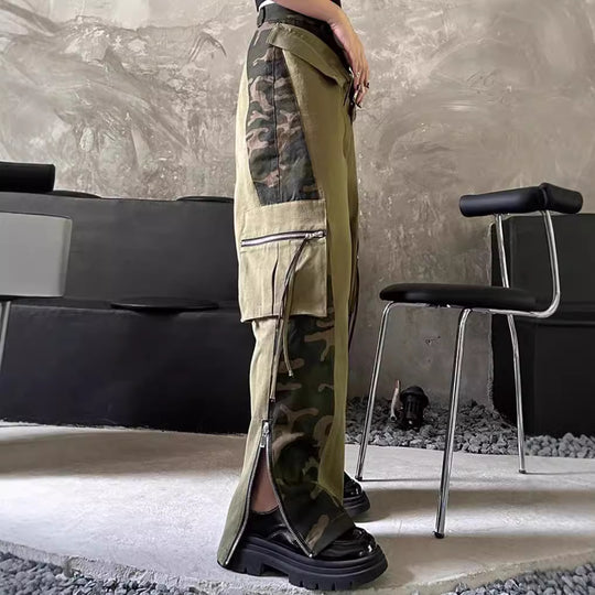 Herren Cargohose mit seitlichen Reißverschlüssen und modischem Camouflage-Design R&B