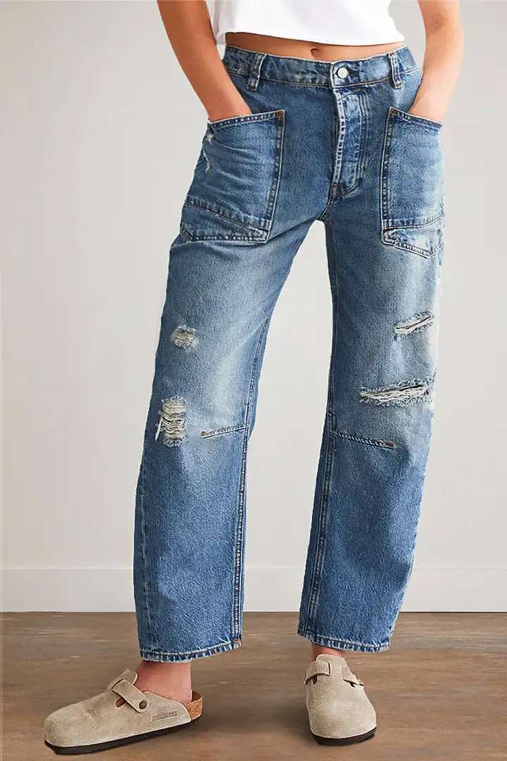 Damen Denim-Hosen mit großflächigen Taschen R&B