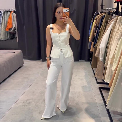 Damen Elegantes Top mit tailliertem Schnitt und dekorativen Knöpfen R&B
