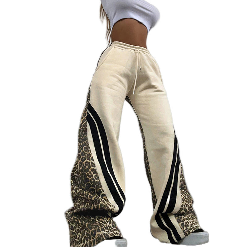 Damen Sportliche Sweatpants mit Leomuster und seitlichen Streifen R&B
