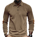 Herren nan geripptes Langarm-Poloshirt mit Henley-Knopfleiste und veloursähnlichen Ellbogenpatches R&B