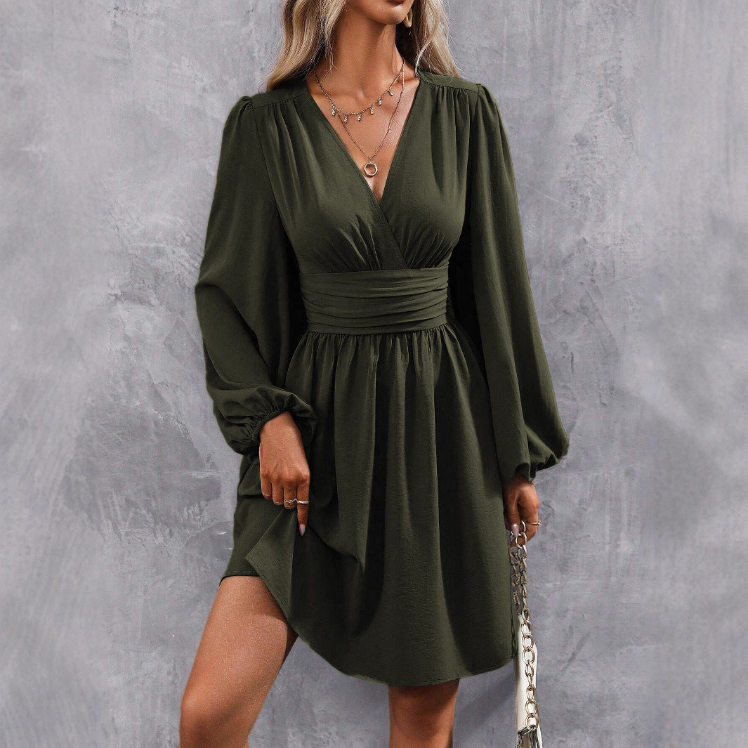 Damen Knielanges Wickelkleid mit eleganten Puffärmeln R&B