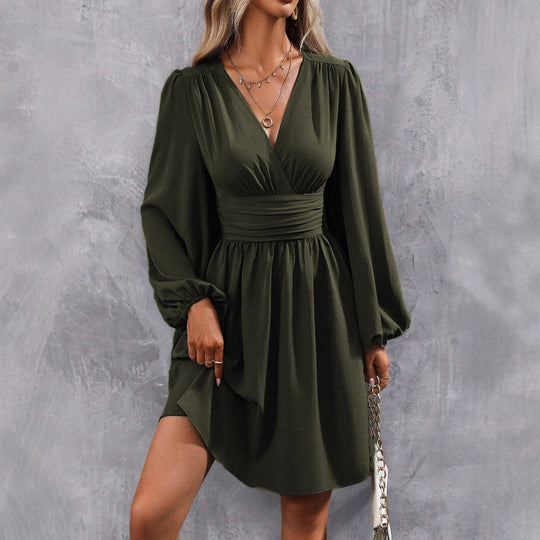 Damen Knielanges Wickelkleid mit eleganten Puffärmeln R&B