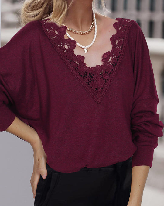 Damen Pullover mit eleganter Spitze und lässigem Schnitt R&B