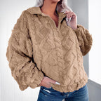 Damen Kuschelige Fleece-Pullover mit Reißverschluss und Wabenmuster R&B