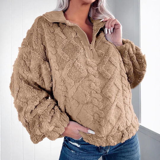 Damen Kuschelige Fleece-Pullover mit Reißverschluss und Wabenmuster R&B