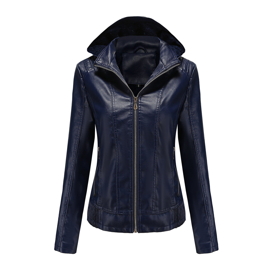 Damen stilvolle Kunstlederjacke mit hochabschließendem Kragen und elastischen Bündchen R&B