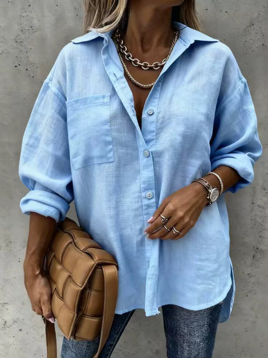 Damen Leichte und lässige Bluse mit Brusttasche R&B