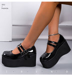 Damen Plateau-Schuhe mit doppeltem Riemen und hohem Absatz R&B