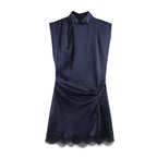 Damen elegantes Kleid mit transparentem Spitzenrand R&B