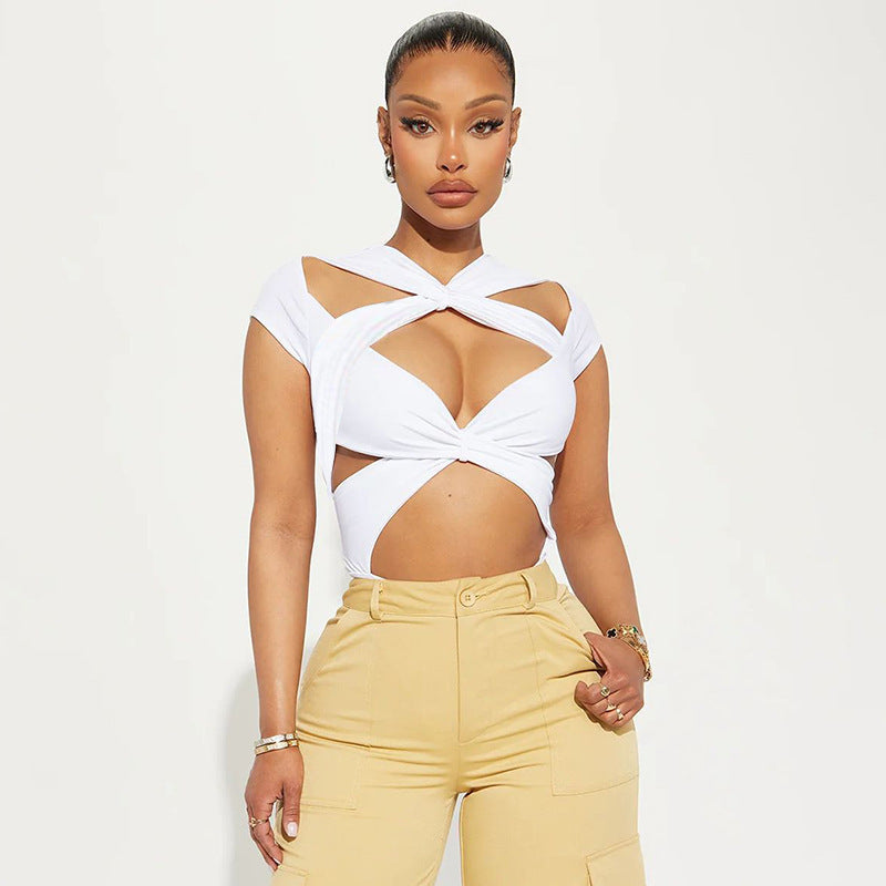 Damen Crop-Top mit innovativem Wickeldesign und einzigartigem Ausschnitt