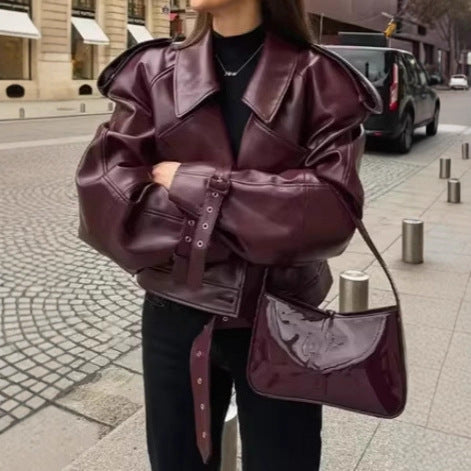 Damen modische Kunstlederjacke R&B