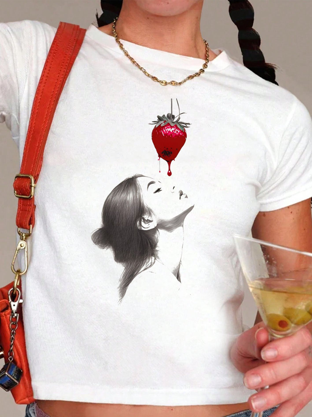 Damen T-Shirt mit künstlerischem Statement-Print und figurbetontem Schnitt R&B