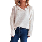 Damen Pullover mit romantischen Rosenapplikationen und weitem Schnitt R&B