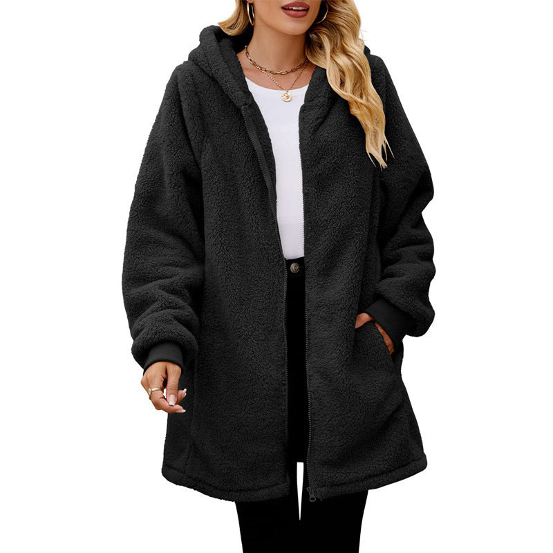 Damen Kuschelige Fleecejacke mit Kapuze und Taschen R&B