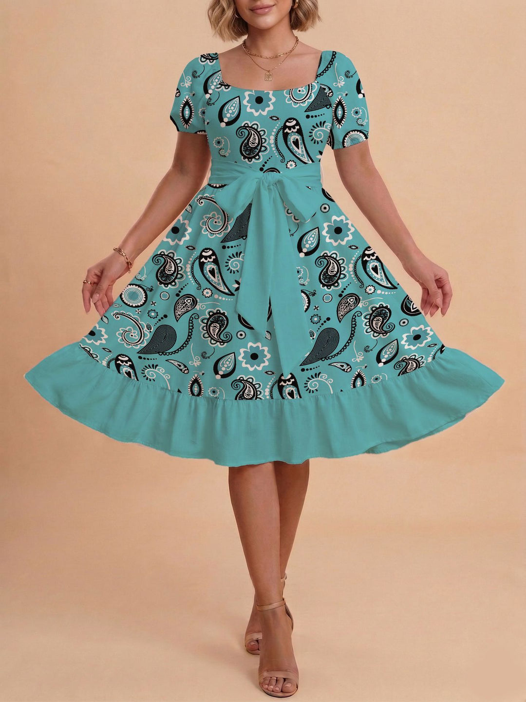 Damen Verspieltes Maxikleid mit Bärenmuster und taillierbarem Band R&B