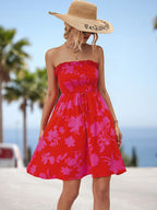 Damen luftiges Sommerkleid mit elastischem Taillenband und floralem Volant R&B