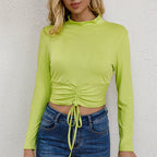 Damen cropped Langarmshirt mit Kordelzug und Rippstruktur R&B