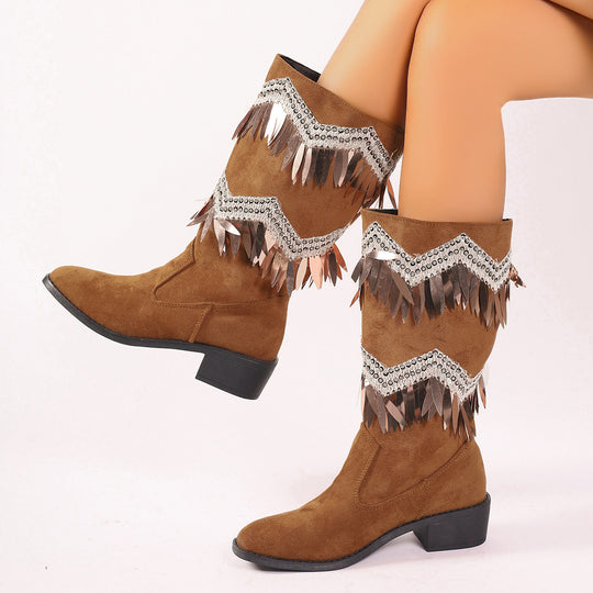 Damen Stiefel mit modischen Fransen und Glitzerdetails R&B