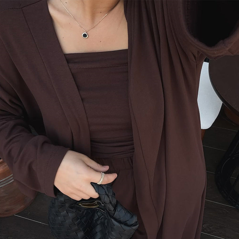 Damen Loungewear-Ensemble mit langem Kimono und schmalem Oberteil R&B