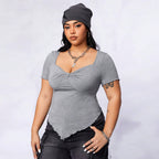 Damen figurbetontes Oberteil mit geschwungenem Saum und Knotendetail R&B