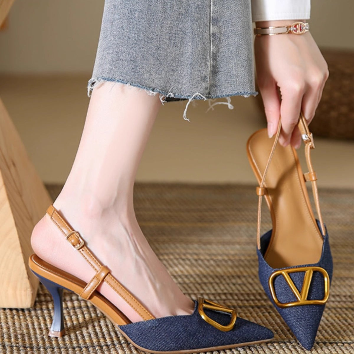 Damen Elegante Slingback-Pumps mit modischem Schnallen-Detail