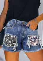 Damen Denim-Shorts mit trendigen Stickdetails und Fransensaum R&B