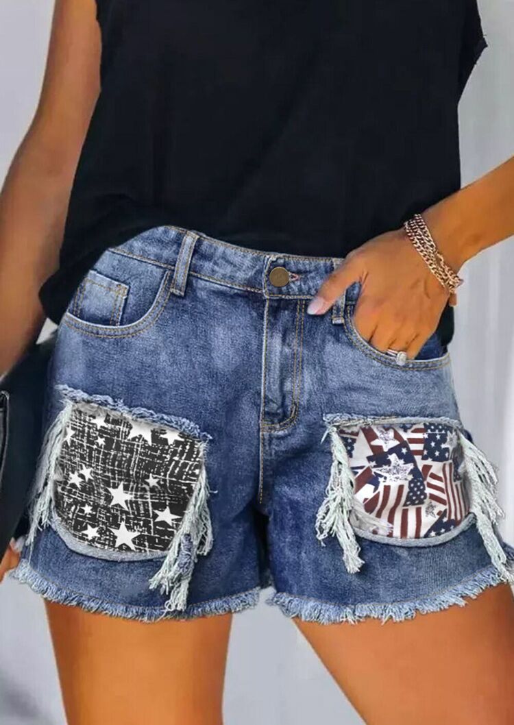 Damen Denim-Shorts mit trendigen Stickdetails und Fransensaum R&B