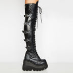 Damen Hochformatige Plateau-Stiefel mit modischem Reißverschluss und Schnür-Design R&B
